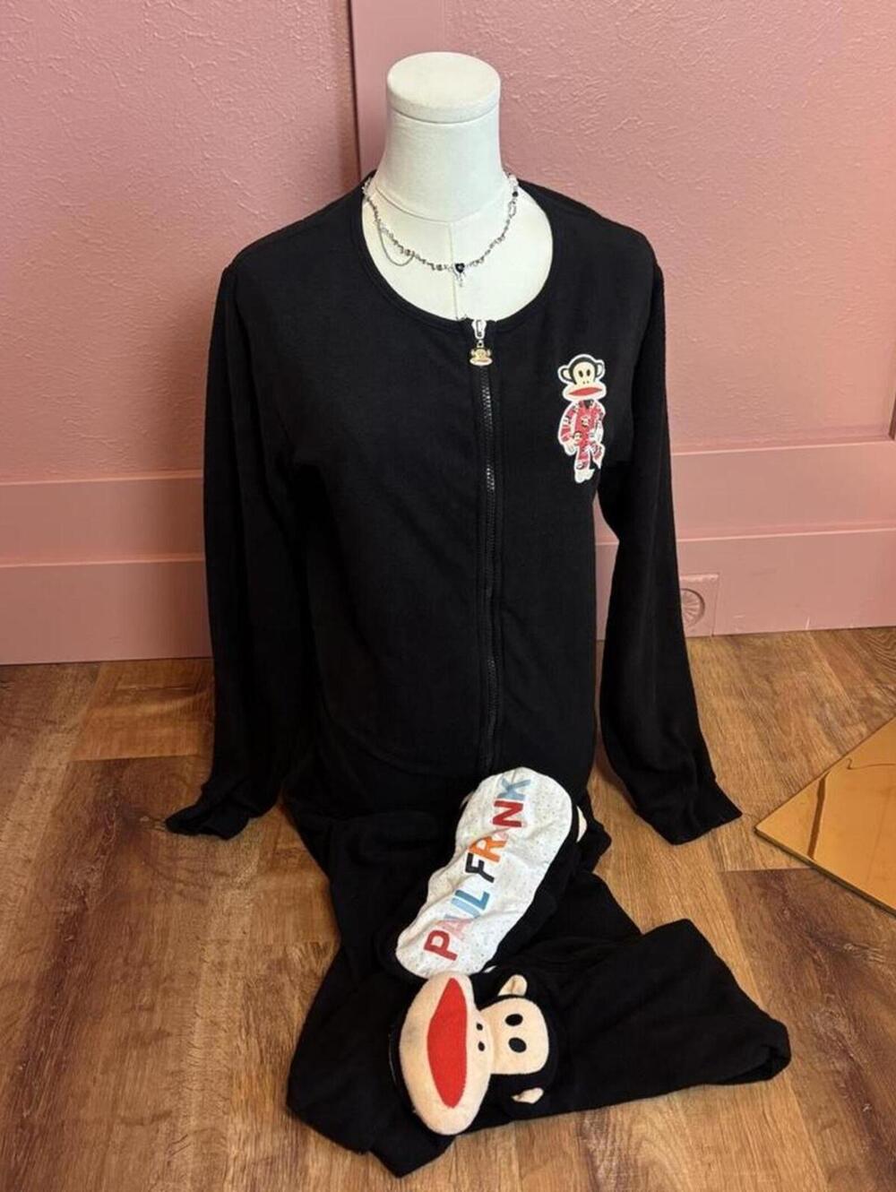 Paul Frank one piece footed pajamas black sz small y2k kidcore